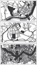 Paju, Seoul and Pohang South Korea City Maps Set in Black and White Color in Retro Style