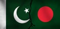 Pakistan and Bangladesh Flag Waving with Cracked Concept. Division of Countries background