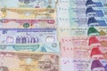 Pakistan banknotes vs UAE banknotes concept or comparison Royalty Free Stock Photo