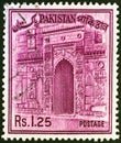 PAKISTAN - CIRCA 1961: A stamp printed in Pakistan shows the gateway of Chota Sona Masjid, Bangladesh, circa 1961.