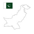 Pakistan country blank outline vector map with major cities on isolated white background and pin for travel, Asia, and geography c