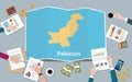 Pakistan country growth nation team discuss with fold maps view from top