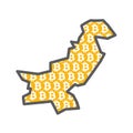 Pakistan country map with bitcoin crypto currency logo