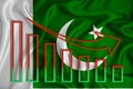 Pakistan flag, the fall of the currency against the background of the flag and stock price fluctuations. Crisis concept with Royalty Free Stock Photo