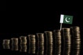 Pakistan flag with lot of coins on black Royalty Free Stock Photo