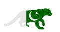 Pakistan flag over Snow leopard national animal vector silhouette illustration isolated on white background Royalty Free Stock Photo