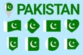Pakistan flag vector set. pakistanian natioanl symbols collection. sports, national, travel, geographic, patriotic