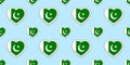 Pakistan flags background. Pakistanian flag seamless pattern. Vector stickers. Love hearts symbols. Good choice for
