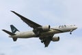 Pakistan International Airlines Boeing 777 in New York sky before landing at JFK Airport