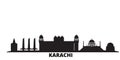 Pakistan, Karachi city skyline isolated vector illustration. Pakistan, Karachi travel black cityscape