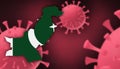 Pakistan map with flag pattern on corona virus update on corona virus background, space for add text,information,report new case