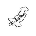 Pakistan outline map with the handwritten country name. Continuous line drawing of patriotic home sign