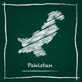 Pakistan outline vector map hand drawn with chalk.