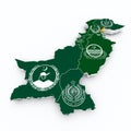 Pakistan province flags on 3d map