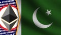 Pakistan Realistic Wavy Flag, Ethereum Logo and Titles, Circle Neon 3D Illustration