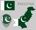 Pakistan flag, map and map pointer