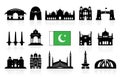 Pakistan Travel Landmarks icon set.