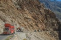 Pakistani decorated trucks travelling along the Karakoram highway. Pakistan. Royalty Free Stock Photo