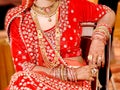 Pakistani Indian bridal showing her wedding Gold necklace Royalty Free Stock Photo