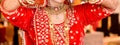 Pakistani Indian bridal showing her wedding Gold necklace Royalty Free Stock Photo