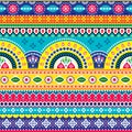 Pakistani or Indian vectopr seamless design inspired by truck art, vibrant pattern with geometric shapes and flowers