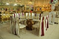 Marriage stage red and white flowers with golden sofa