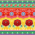 Colorful repetitive Diwali background inspired by traditional lorry and rickshaw painted decorations with flowers and swirls. Popu