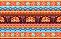 Pakistani or Indian truck art vector seamless vibrant pattern with lotus flowers - long horizontal oriented design Royalty Free Stock Photo