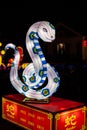 Pakruojis Manor, Lithuania - December 21, 2019: Lantern in the shape of a symbol of the year - Snake.