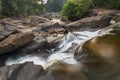 Maak Ngaew Waterfalls and cascades running through tropical forest,at sunset, near Pakse,Laos