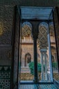 Palace of Alcazar, Famous Andalusian Architecture. Old Arab Palace in Seville, Spain. Ornamented Arch and Column Royalty Free Stock Photo