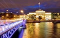 Palace Bridge and Admiralty embankment at night in Saint Petersburg, Russia Royalty Free Stock Photo