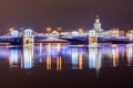 Palace Bridge and Kunstkamera museum during New Year and Christmas holidays, Saint Petersburg, Russia