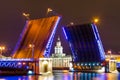 The Palace Bridge and the Kunstkamera Museum at night on the Neva River In St. Petersburg. Royalty Free Stock Photo