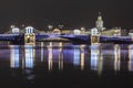 Palace Bridge and Kunstkamera during New Year and Christmas holidays, Saint Petersburg, Russia