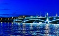 Palace Bridge over the Neva River with night illumination. Saint-Petersburg. Russia Royalty Free Stock Photo