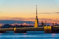Palace Bridge and Peter and Paul Cathedral in St. Petersburg Royalty Free Stock Photo