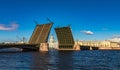 The Palace Bridge, a rare case of raising the bridge in the daytime, Saint Petersburg, Russia