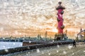 Palace Bridge at sunset in winter in St. Petersburg, Russia Royalty Free Stock Photo