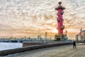 Palace Bridge at sunset in winter in St. Petersburg, Russia Royalty Free Stock Photo