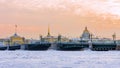 Palace Bridge at sunset in winter in St. Petersburg, Russia Royalty Free Stock Photo