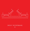 Palace Bridge - symbol of Saint Petersburg, Russia. Simple line drawn. Vector illustration.