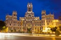 Palace of Communication in night. Madrid, Spain Royalty Free Stock Photo
