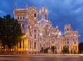 Palace of Communication in summer dusk. Madrid Royalty Free Stock Photo
