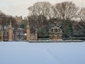 Palace of Holyroodhouse under heavy snow in Edinburgh, Scotland, February 2021