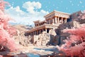 The Palace of Knossos on Crete greek landscape background