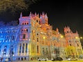 Palace in Madrid night lights Royalty Free Stock Photo