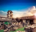 The Palace observation tower in Palenque, Maya city in Chiapas, Mexico Royalty Free Stock Photo