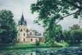 Palace in Olszanica, Bieszczady, Poland. Palace Hotel among the trees.