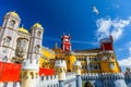 Palace of Pena in Sintra. Lisbon, Portugal. Travel Europe, holidays in Portugal. Panoramic View Of Pena Palace, Sintra, Portugal. Royalty Free Stock Photo